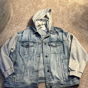 Offline by aerie destructed denim hoodie jacket L NWT